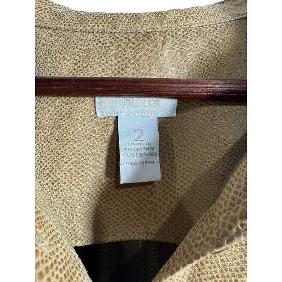 Chicos Jacket Size 2 US Large/XL 3/4 Roll Tab SleeveCinch Waist Brown Button Up - Picture 4 of 11